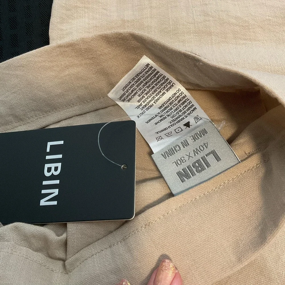 LIBIN Pants Mens 40x30 Beige Rayon Flat Front Lightweight Stretch Chino NWT